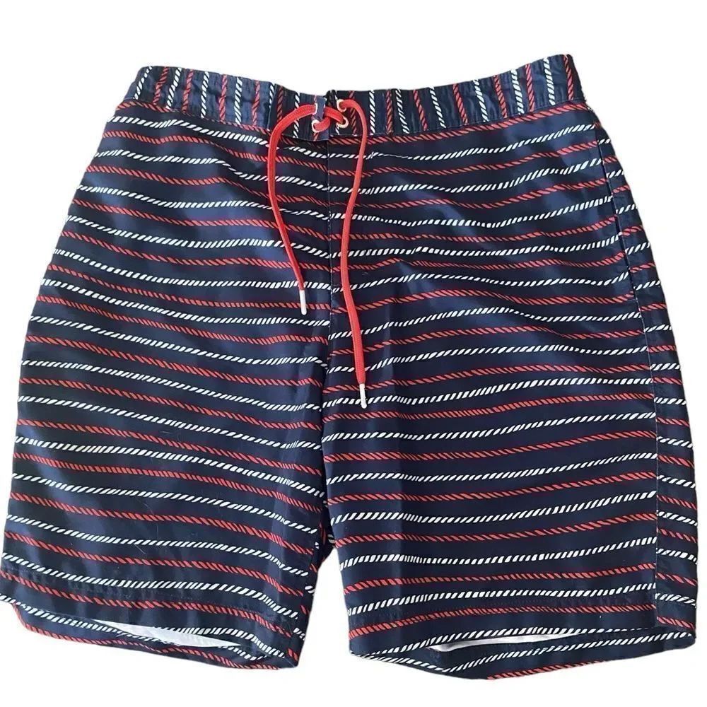 Lands' End Men's Sz Lrg 9” Red White Blue Nautical Patriotic Lined Swim Trunks